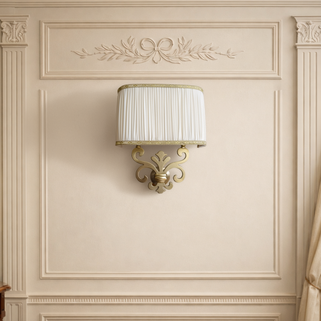 Giglio Fiorentino lampada da parete applique in ottone a 2 luci con ventola plissettata