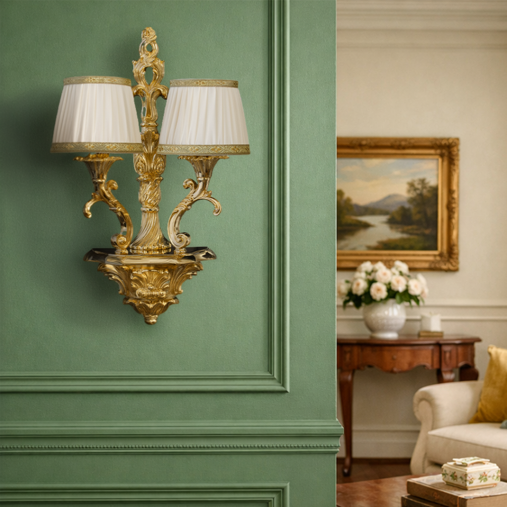 Applique 2 bracci in ottone classica con o senza paralume luce lampada da parete da muro