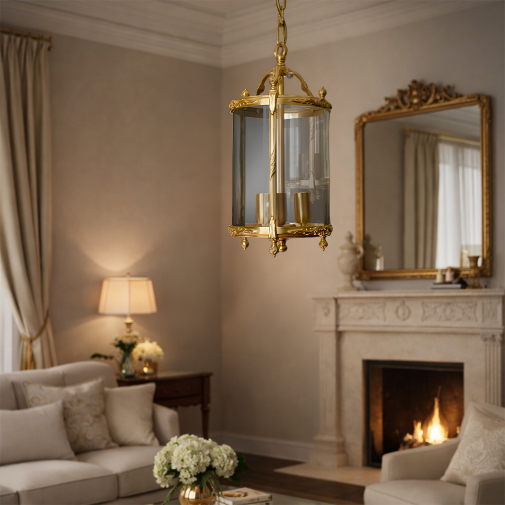 Lanterna lampadario sospensione lampada da soffitto a 3 luci in ottone dorato