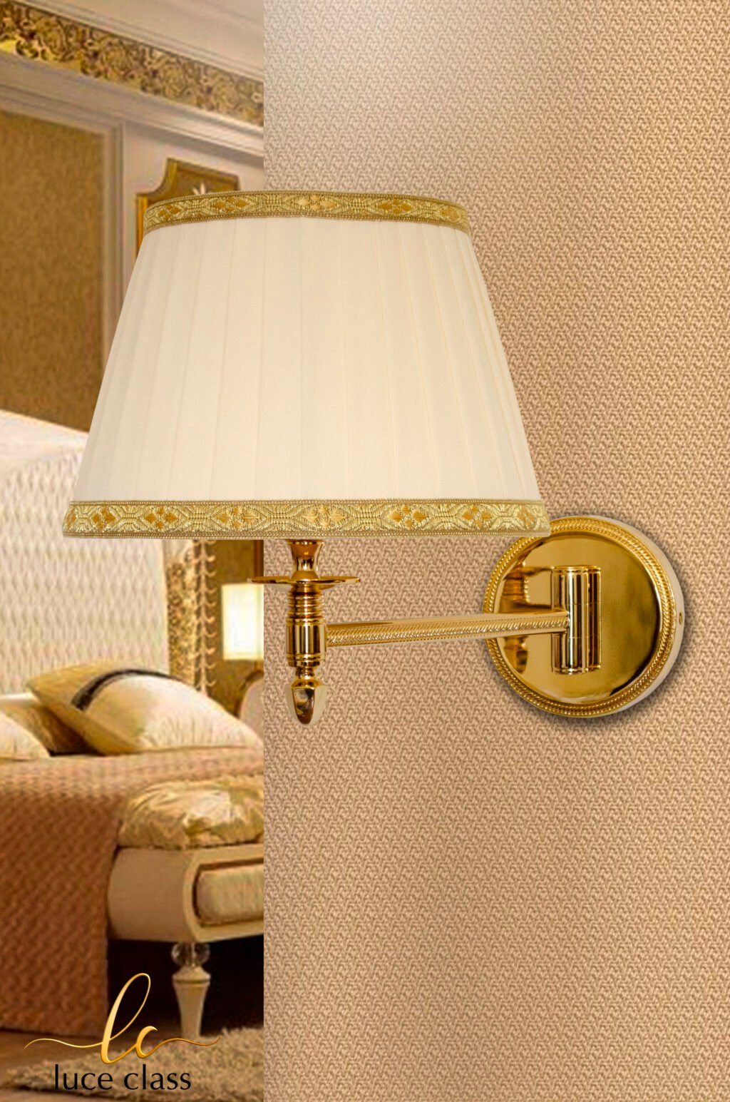 Applique snodo singolo lampada da muro luce da parete in ottone dorato con paralume