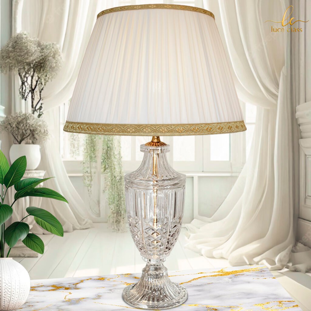 Lampada da tavolo classica in puro cristallo con paralume a scelta lume salotto