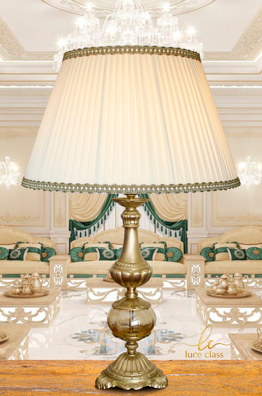 lampada da salotto classica da tavolo lume con paralume seta plissé abat-jour
